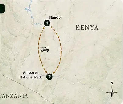 Route map for 3-Day Amboseli Safari & Kilimanjaro Views Budget Adventure